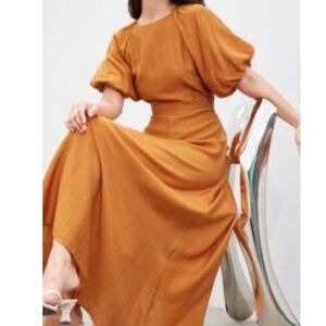 Women’s Puff-Sleeve Maxi Dress in Warm Amber